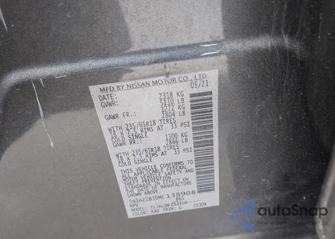 2021 Nissan Murano Sv Fwd from USA, damaged, VIN 5N1AZ2BJ0MC138908